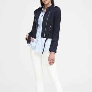 XS DARK BLUE Vegan Stretch-Suede Moto Jacket